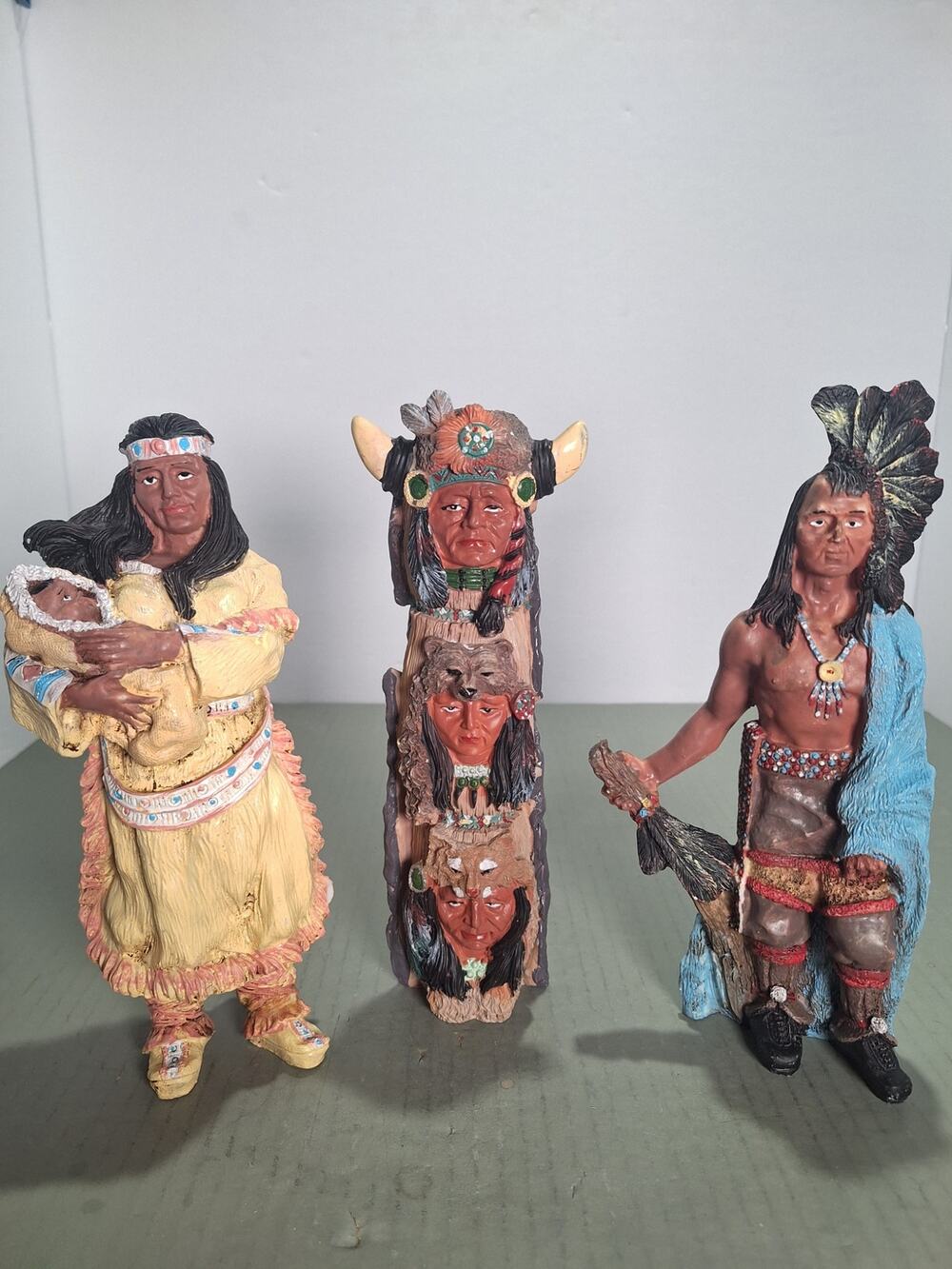 Native American Style Resin Figurine Lot Western Decor Totem Figures- Set of 3!